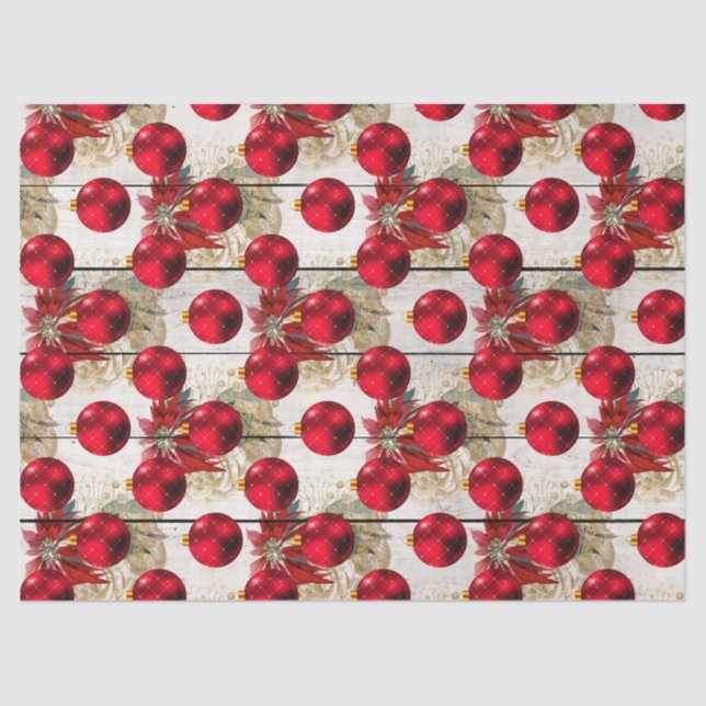 Papel De Seda Ornamentos de Árvores de Natal Vermelhas na Descob (Frente )