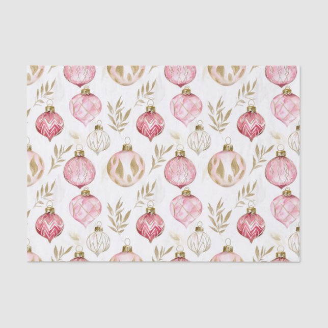 Papel De Seda Ornamentos Dourados de Natal Rosa (Frente )