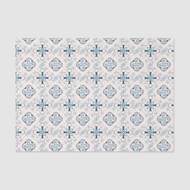 Papel De Seda ornamentos marroquinos creme-azul na moda (Frente )
