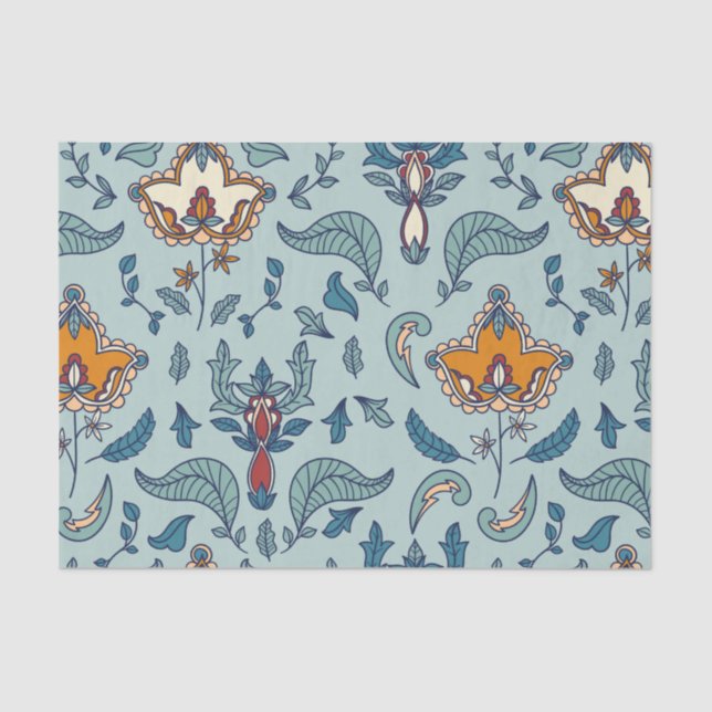 Papel De Seda Ornate floral pattern on a pale blue background (Frente )