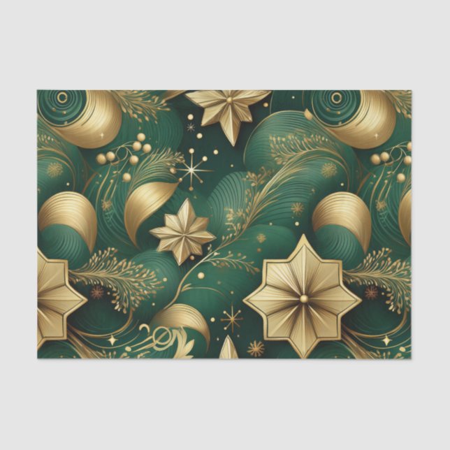 PAPEL DE SEDA ORNATE GREEN & GOLD CHRISTMAS SWIRLS (Frente )