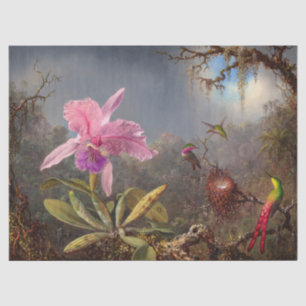 Papel De Seda Orquídea Cattleya e três beija-flores por Heade