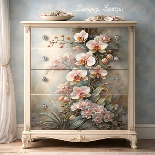 Papel De Seda Orquídea Rosa Suave  Cascata Elegância Decoupagem