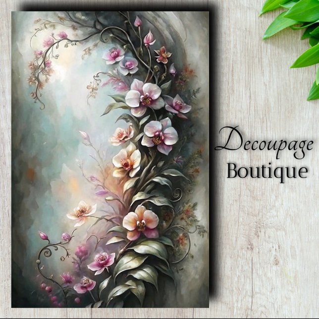 Papel De Seda Orquídeas Caprichosas Decoupage (Whimsical Orchids Decoupage Tissue Paper)