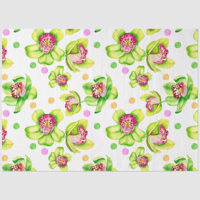 Papel De Seda Orquídeas de Aquarela Design 7 (Frente )