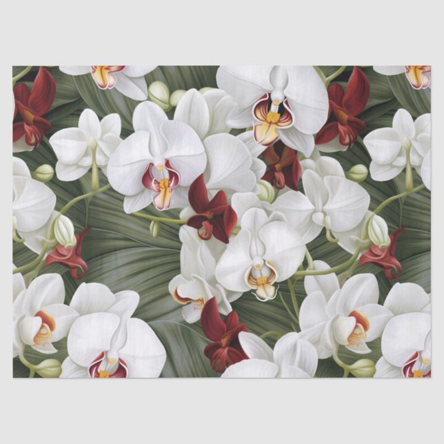 Papel De Seda Orquídeas Decoupage Brancas e Borgonha (Frente )
