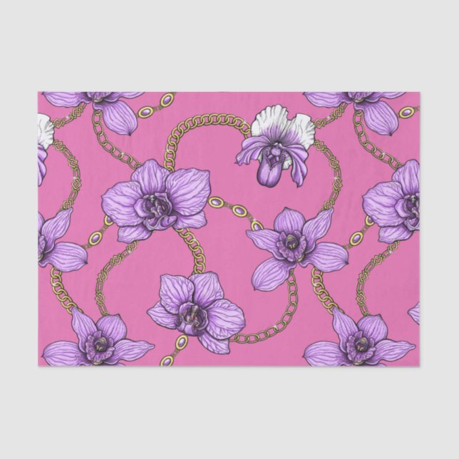 Papel De Seda Orquídeas e correntes, violetas e rosa (Frente )
