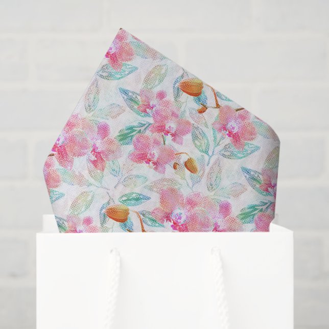 Papel De Seda Orquídeas rosa. (Sacola de presentes)