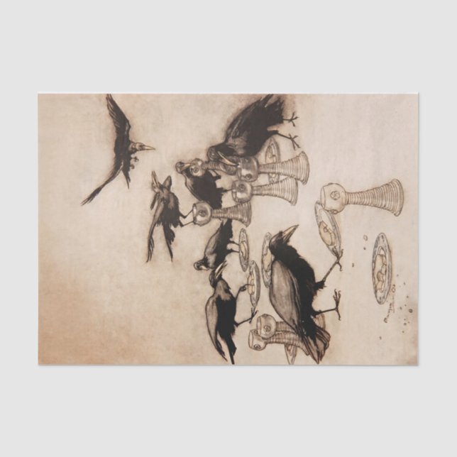 Papel De Seda “Os Sete Corvos” Aquarela de Arthur Rackham (Frente )