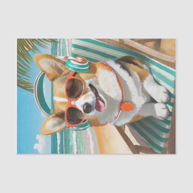 Papel De Seda Oscar, Chillin, Corgi na praia (Frente )