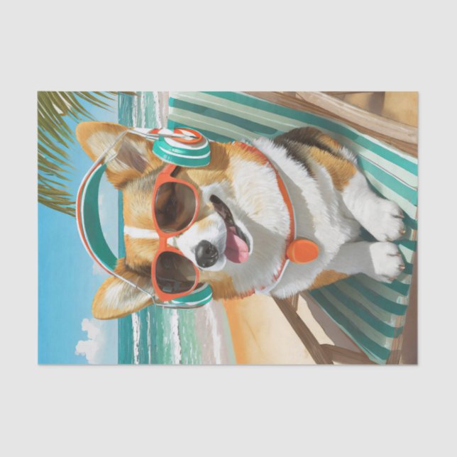 Papel De Seda Oscar, Chillin, Corgi na praia (Frente )