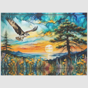 Papel De Seda Osprey em voo sobre flores silvestres no Sunset