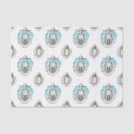 Papel De Seda Ostras Costeiras de Aquarelas Monograma de Arco Az