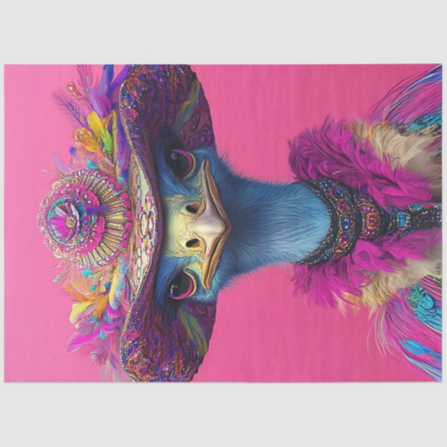 Papel De Seda Ostrich do Wackadoodle Whimsical Decoupage a rosa (Frente )