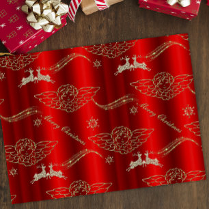 Papel De Seda Ouro Angelic Splendor: Natal Vermelho e Dourado