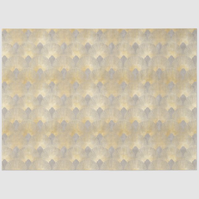 Papel De Seda Ouro bege, padrão de ventoinha, Art Deco, padrão d (Frente )
