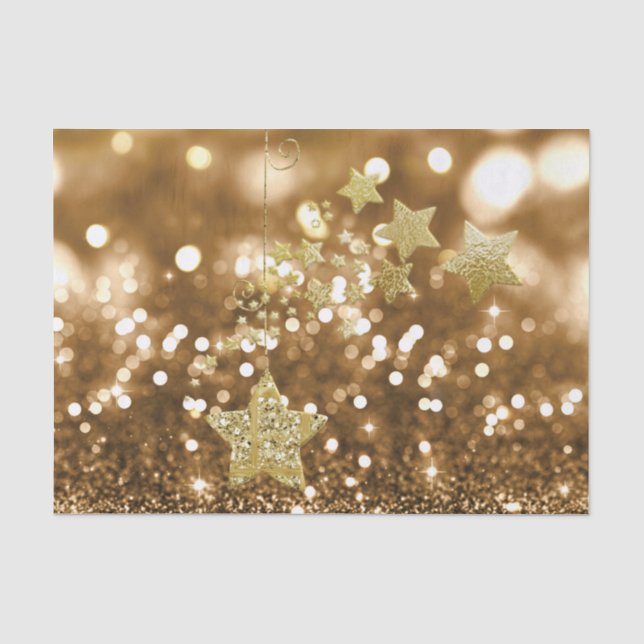 Papel De Seda Ouro Bokeh Faux Glitter & Stars (Frente )