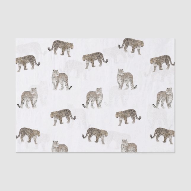 Papel De Seda Ouro Branco moderno Animais da Selva-Leopardo (Frente )