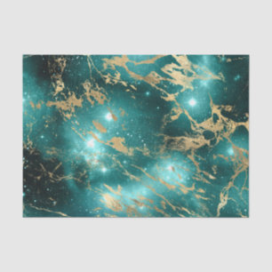 Papel De Seda Ouro da Noite Estrelada Verde Preta da Marble