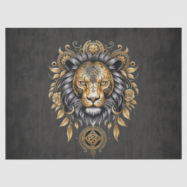 Papel De Seda Ouro de cabeça de leão majestoso com homem negro.