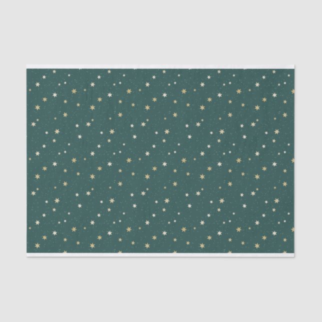 Papel De Seda Ouro de estrelas no céu verde (Frente )