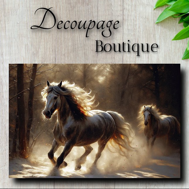 Papel De Seda Ouro de inverno: Decoupage dos Estalhões (Golden Winter Stallions Decoupage Tissue Paper)