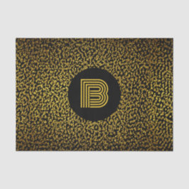 Papel De Seda Ouro de monograma moderno preto