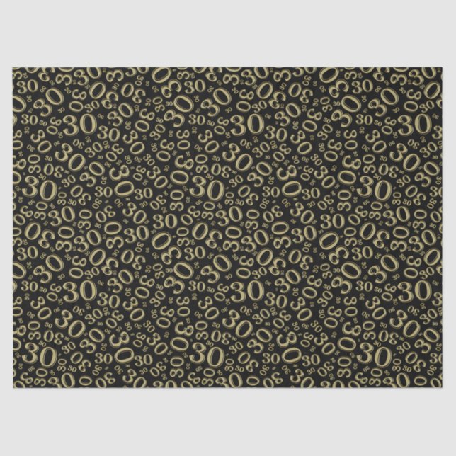 Papel De Seda Ouro do aniversário de 30 anos/teste padrão preto (Frente )