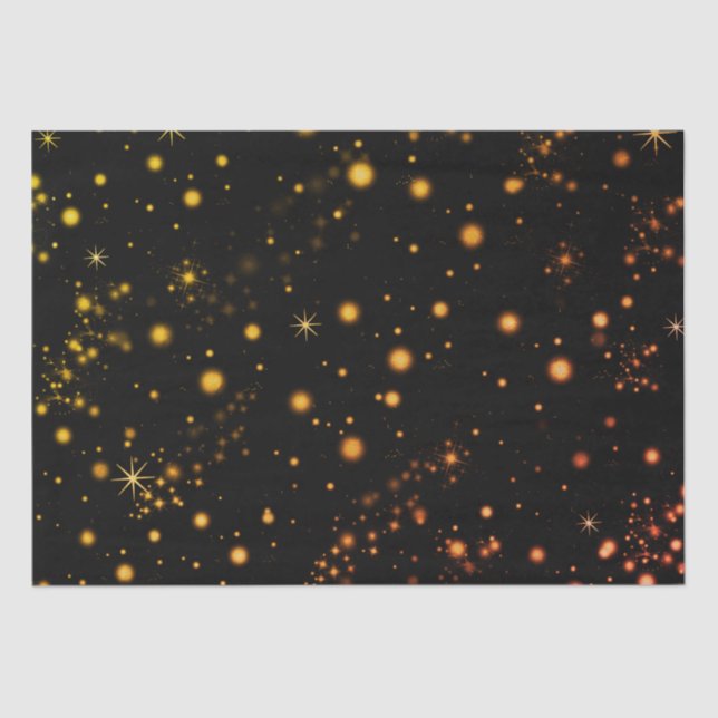 Papel De Seda Ouro - Estrelas Amarelas - Noite Preta  (Frente )