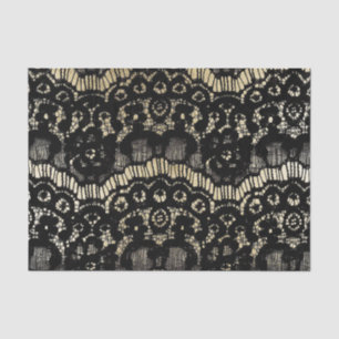 Papel De Seda Ouro floral francês elegante preto do falso do
