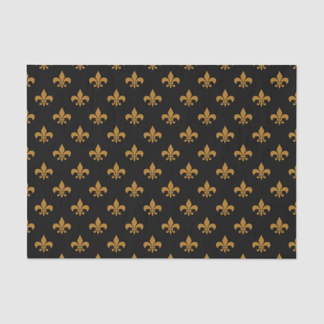 Papel De Seda Ouro Fosco Fleur-de-lis em Preto (Frente )