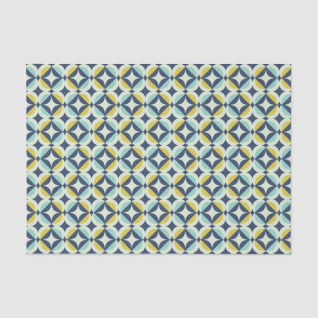 Papel De Seda Ouro geométrico & teste padrão azul (Frente )
