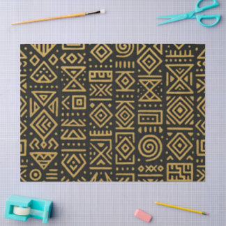 Papel De Seda Ouro Geométrico Tribal