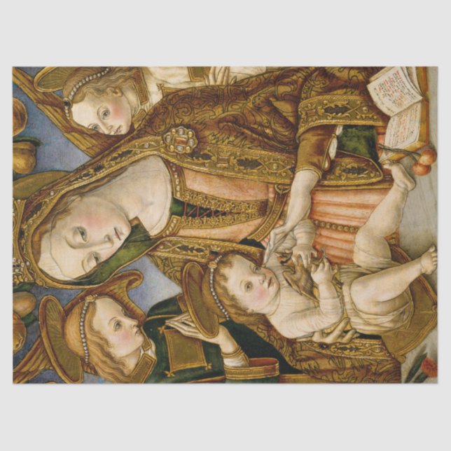 Papel De Seda Ouro Madonna com Criança Jesus e Anjos (Frente )