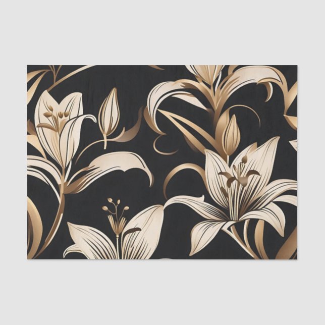 Papel De Seda Ouro Moderno Lily A Preto (Frente )