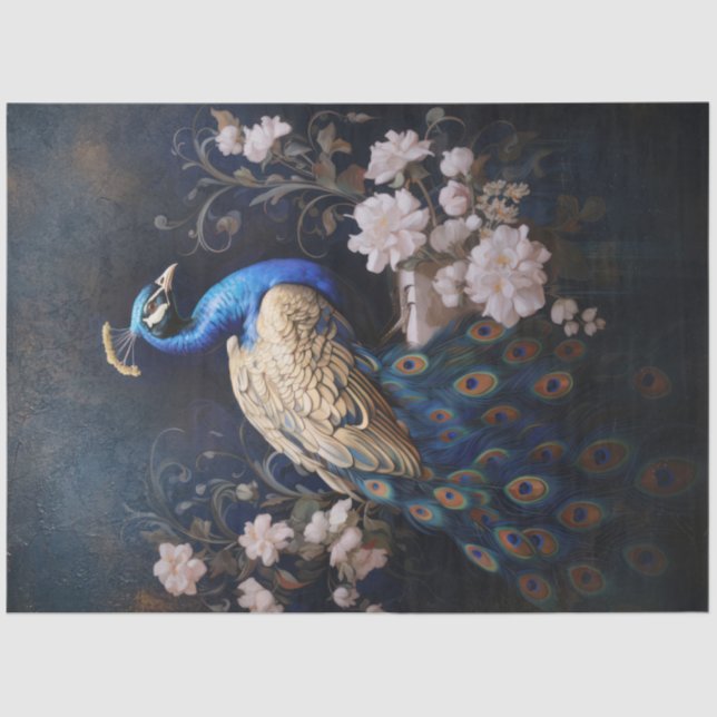 Papel De Seda Ouro - Pavão na janela de dissociação direita (Frente )