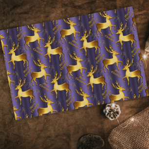 Papel De Seda Ouro Reindeer, Dourado Feliz Natal Roxo