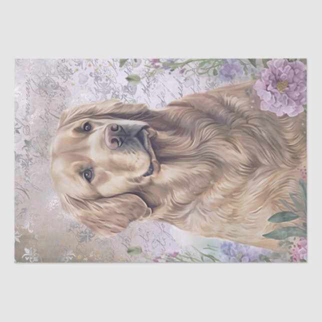 Papel De Seda Ouro Retriever Floral (Frente )