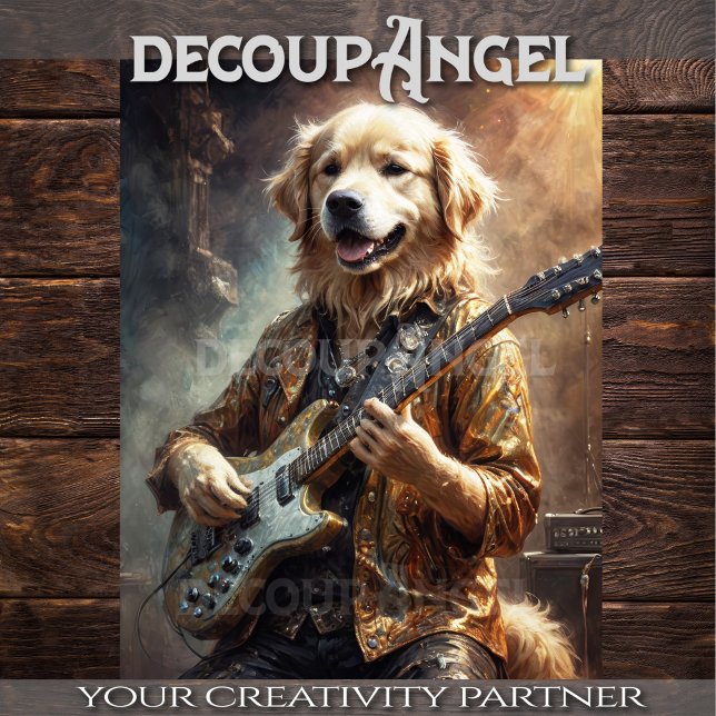 Papel De Seda Ouro Retriever Rockstar - Vert. - Decoupage - (Criador carregado)