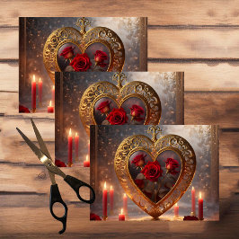 Papel De Seda Ouro vitoriano com rosas vermelhas, colheita