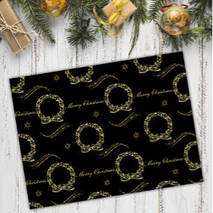 Papel De Seda Ouro Wreath Glow: Natal Preto e Dourado