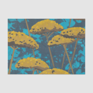 Papel De Seda Ouro Yseta Garden com fundo azul