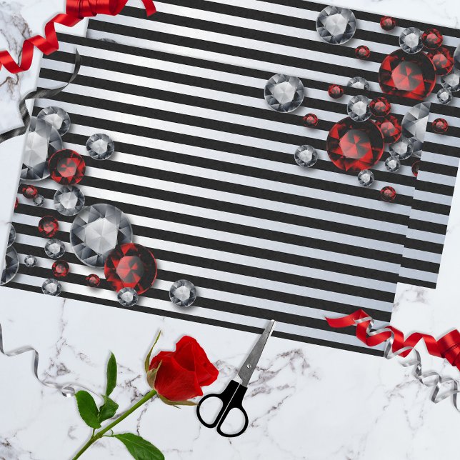 Papel De Seda Ouros e Rubies em Black and Silver Stripes (Criador carregado)