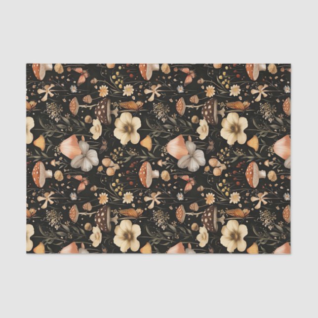 Papel De Seda Outono Cogumelo e Flores caem na despocha (Frente )