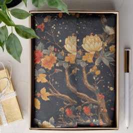 Papel De Seda Outono Preto Laranja Folha Chinoiseria