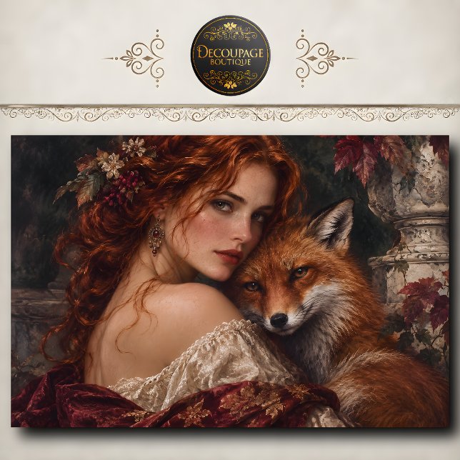 Papel De Seda Outono Raposa e Donzela Decoupage (Autumn Fox and Maiden Decoupage Tissue Paper)