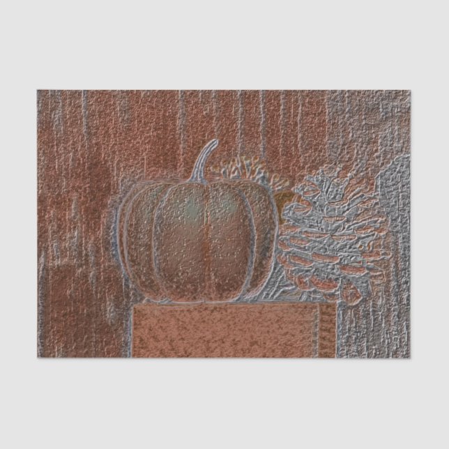 Papel De Seda Ouvido Pumpkin Laranja Silver Metálico Outono Eleg (Frente )