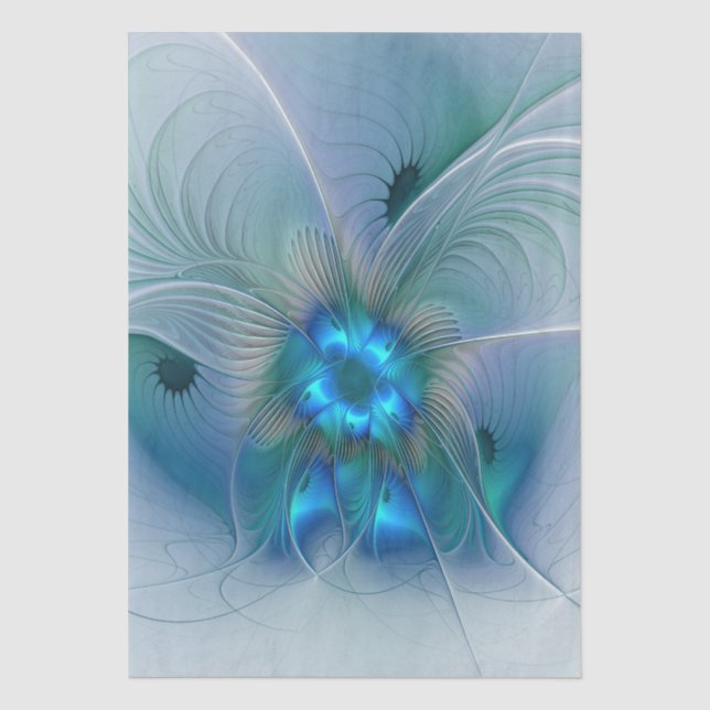 Papel De Seda Ovações de Pé, Fractal Azul Turquesa Abstrato (Frente )