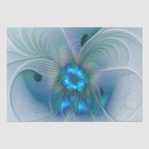 Papel De Seda Ovações de Pé, Fractal Azul Turquesa Abstrato