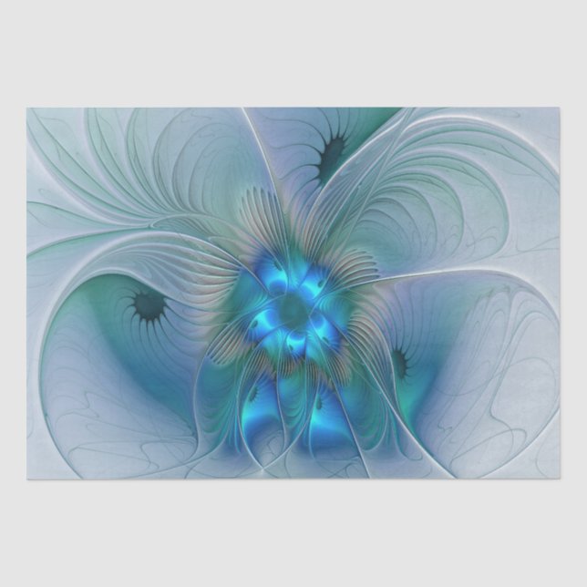 Papel De Seda Ovações de Pé, Fractal Azul Turquesa Abstrato (Frente )